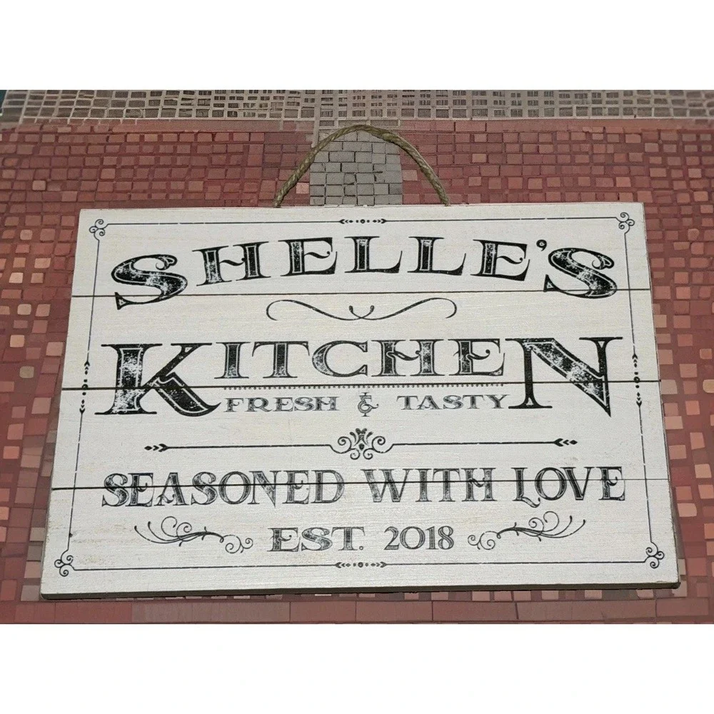 SHELLE'S Kitchen EST.2018 Personalized Sign Seasoned With Love Custom Wood Sign